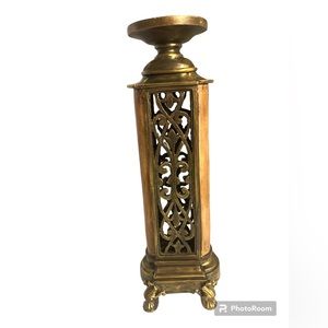 16” metal and wood candle stick